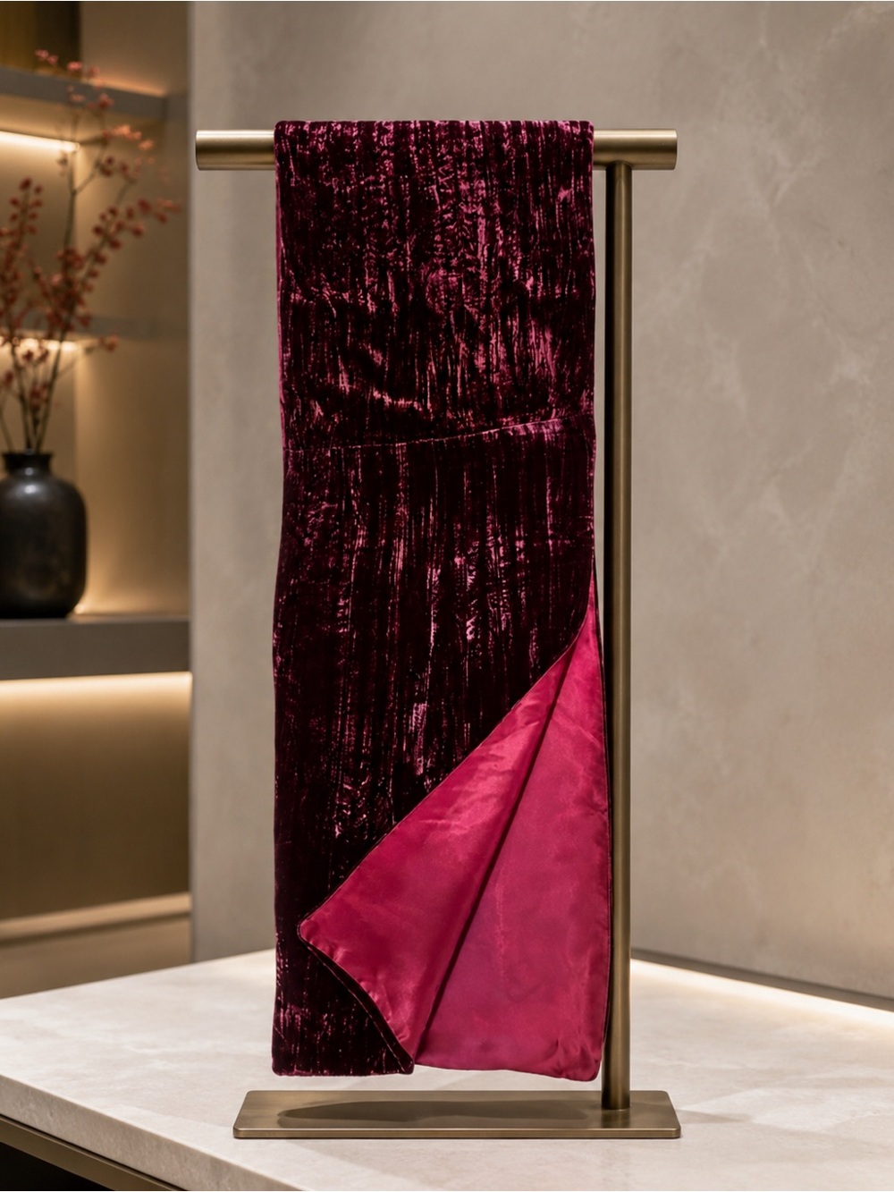 Bordeaux crushed velvet and silk scarf